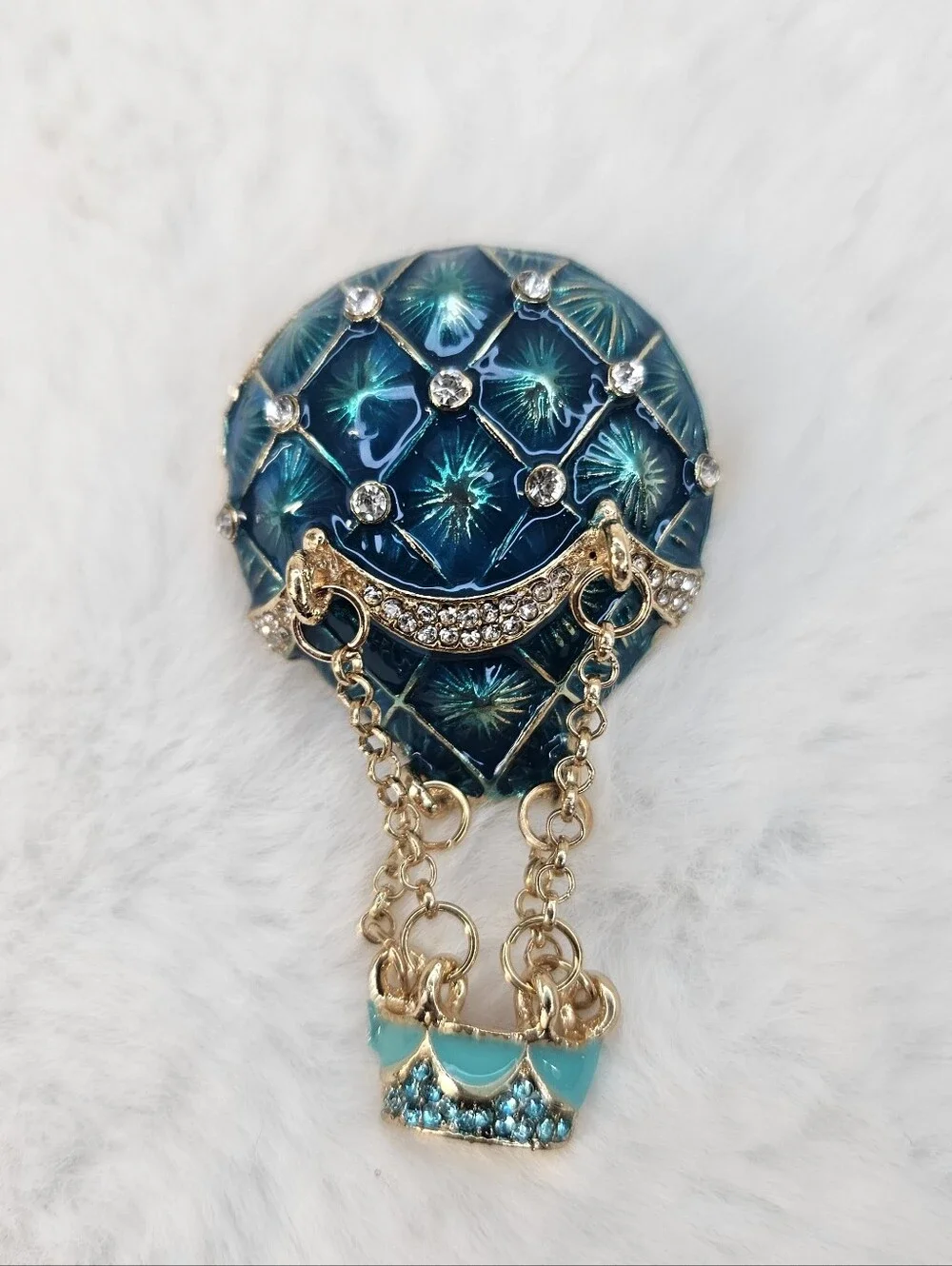 Gold & Teal Hot Air Balloon Brooch